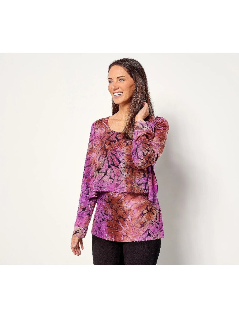 Attitudes by Renee Global Illusion Overlay Knit Top Womens XS Fuchsia Ginger NEW